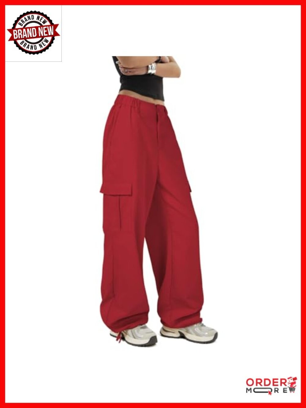 High Waist Cargo Pants Wide Leg Joggers Stretchy Parachute Trousers Pockets